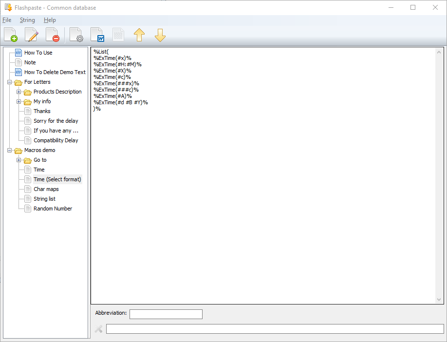 The Main Window of Flashpaste - the text template manager