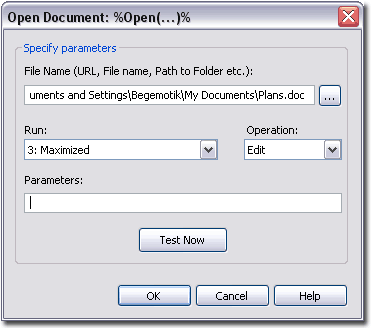 %Open(...)% - Open documents, web-pages or run other programs