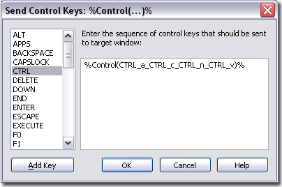 %Control(...)% Makrosmenü. Makro für das Senden der Funktionstastenkombinationen eingeben