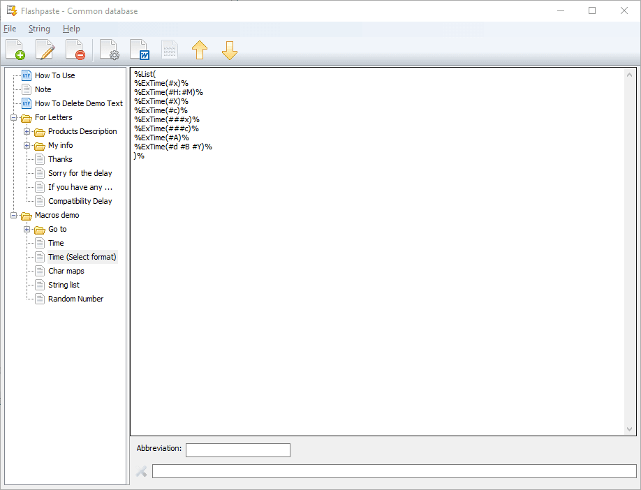 The Main Window of Flashpaste - the text template manager